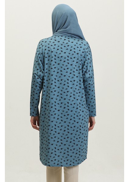 Rahat Kesim Desenli Tunik 8711-01 Petrol Mavisi