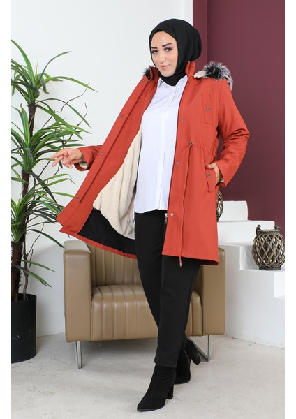 Büyük Beden Bondit Kumaş Kısa Mont 10455-09 Kiremit fiyatları