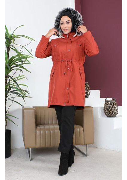 Büyük Beden Bondit Kumaş Kısa Mont 10455-09 Kiremit modelleri