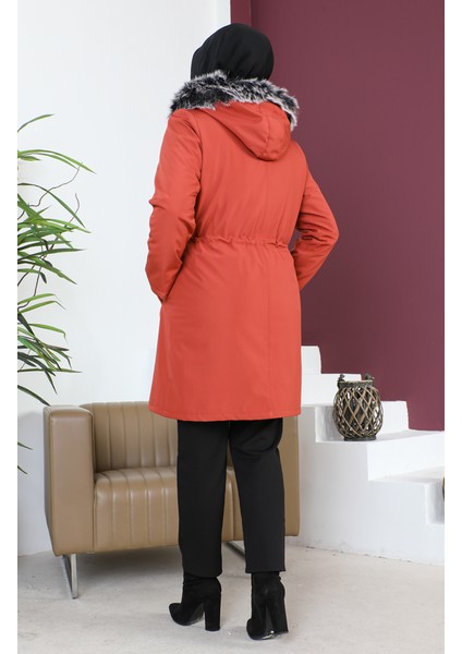 Büyük Beden Bondit Kumaş Kısa Mont 10455-09 Kiremit indirimleri