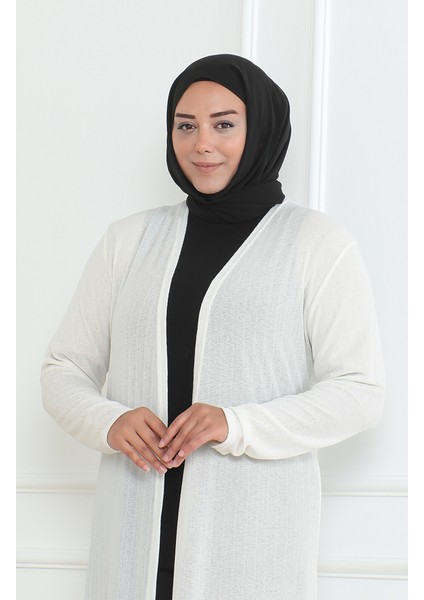 Büyük Beden Dökümlü Uzun Mevsimlik Anne Hırka 8740-03 Kırık Beyaz modelleri