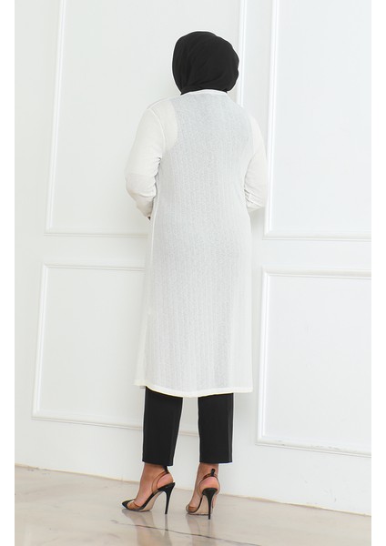 Büyük Beden Dökümlü Uzun Mevsimlik Anne Hırka 8740-03 Kırık Beyaz indirimleri