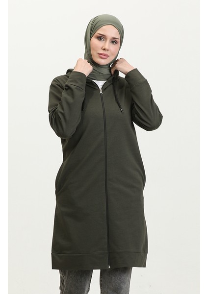 Kapüşonlu Sweatshirt 24003-02 Haki