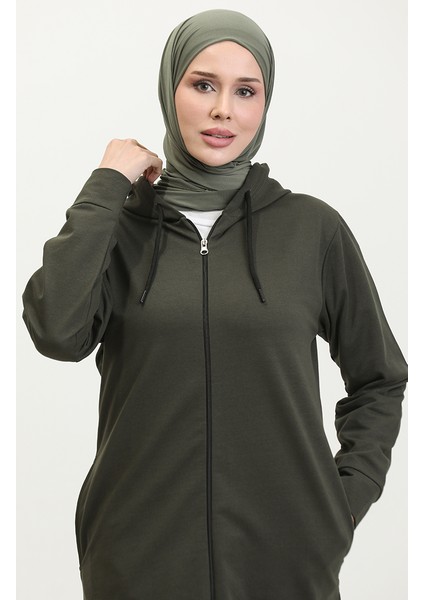 Kapüşonlu Sweatshirt 24003-02 Haki modelleri