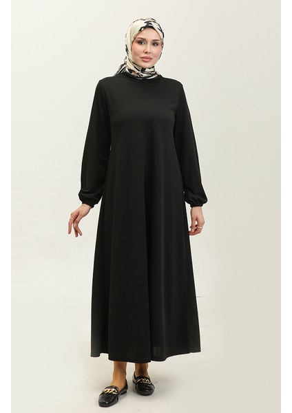 Kolu Lastikli Elbise 0650-01 Siyah