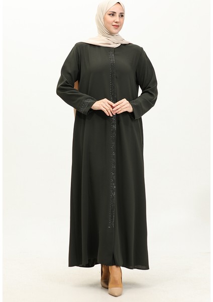 Büyük Beden Taş Baskılı Ferace 5067-03 Haki fiyatları