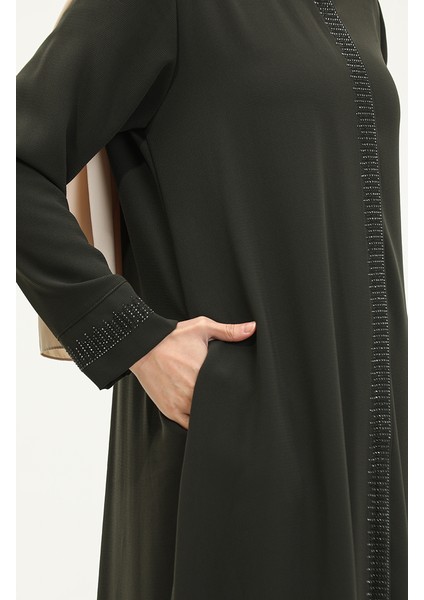 Büyük Beden Taş Baskılı Ferace 5067-03 Haki fırsatları