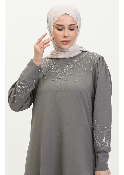 Taş Baskılı Elbise 0406-03 Gri modelleri