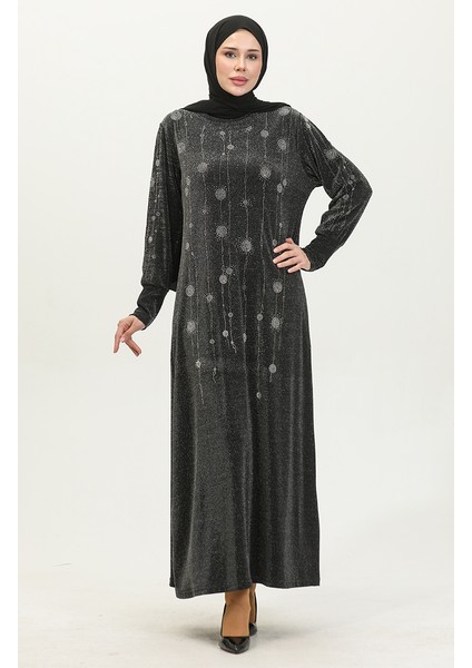Taşlı Simli Elbise 0408-01 Siyah