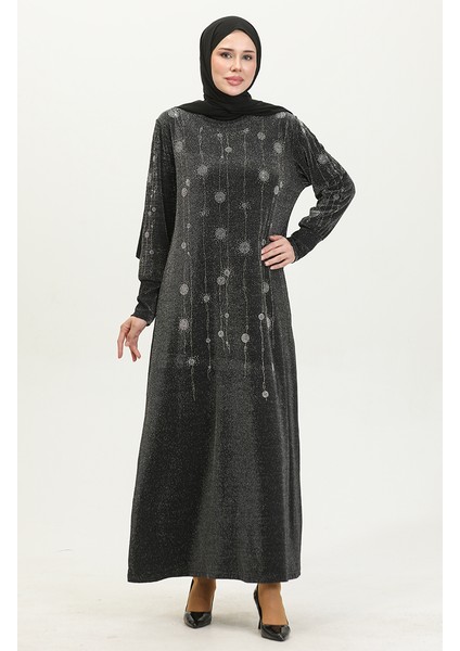 Taşlı Simli Elbise 0408-01 Siyah fiyatları