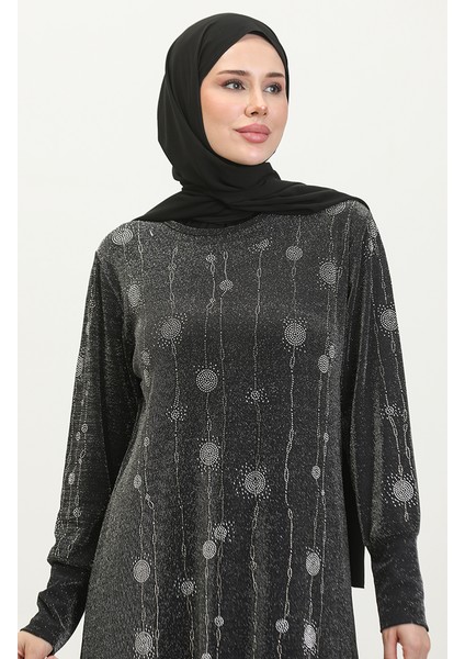 Taşlı Simli Elbise 0408-01 Siyah modelleri
