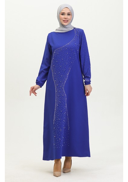 Taş Baskılı Abiye Elbise 0407-01 Saks