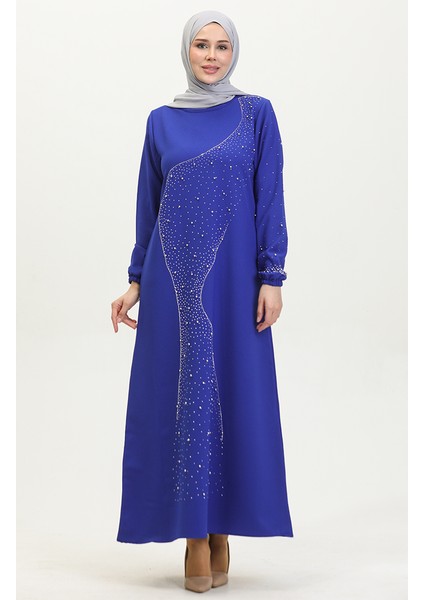 Taş Baskılı Abiye Elbise 0407-01 Saks modelleri