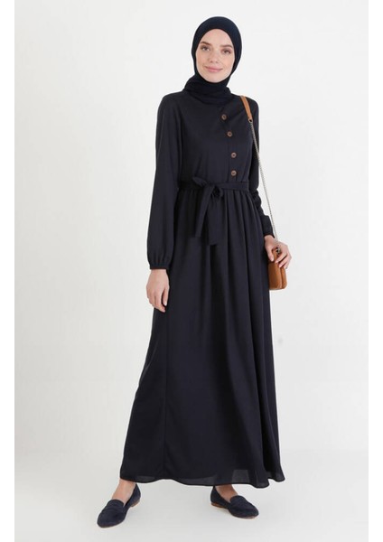 Kuşaklı Elbise 7979-11 Lacivert