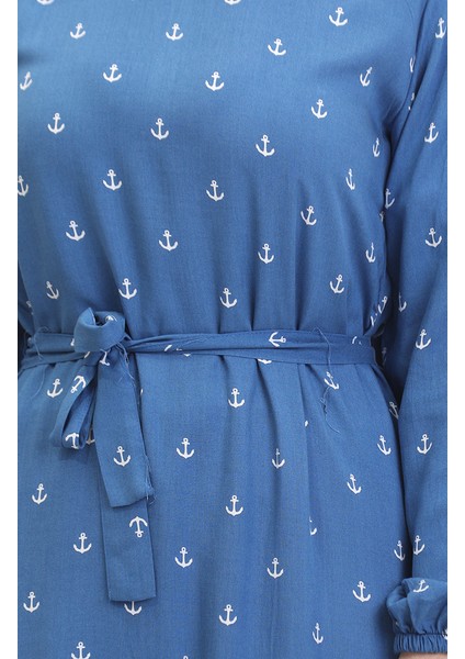 Çapa Desen Kuşaklı Elbise 0461-02 Indigo indirimleri
