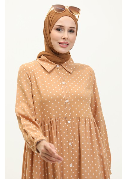 Puantiyeli Elbise 1897-02 Hardal Krem modelleri