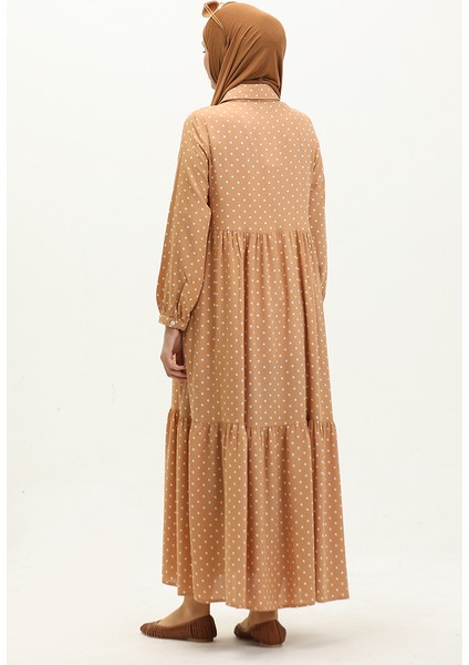 Puantiyeli Elbise 1897-02 Hardal Krem indirimleri