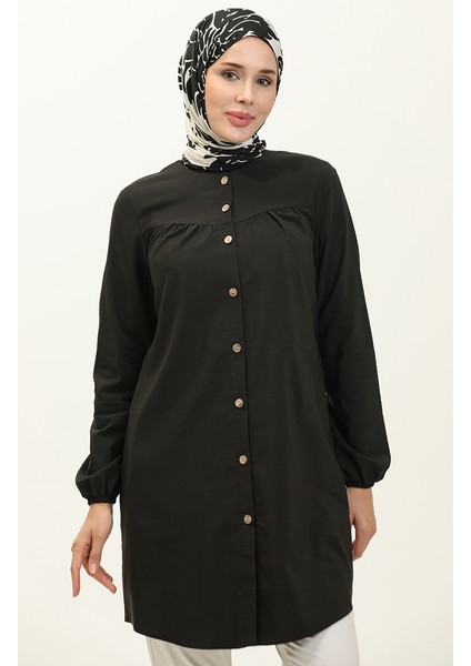 Robalı Düğmeli Tunik 4060-01 Siyah