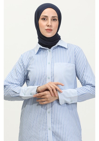 Çizgili Garnili Tunik 4821-04 Mavi