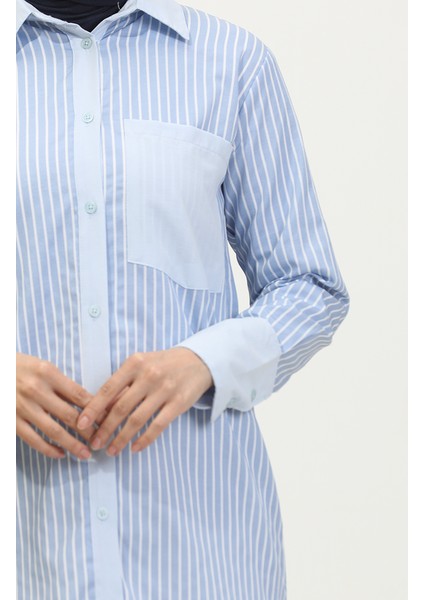 Çizgili Garnili Tunik 4821-04 Mavi