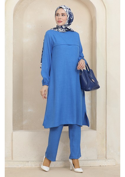 Kolu Lastikli Tunik Pantolon Ikili Takım 1005-03 Mavi