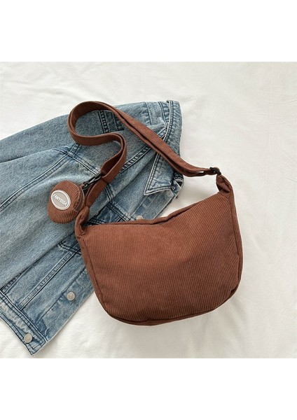 Düz Renk Basit Büyük Kapasiteli 2024 Sonbahar ve Kış Yeni Kore Tarzı Basit Tek Omuz Crossbody Çanta Anne Çantası Hamur Tatlısı Çanta Moda (Yurt Dışından)