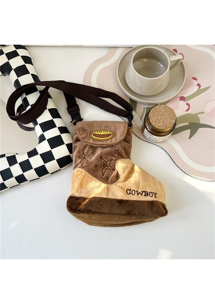 Kürklü Çanta Kadın 2024 Yeni Peluş Ayakkabı Çantası Tek Omuz Crossbody Çanta Moda ve Sevimli Ayakkabı Çantası (Yurt Dışından)