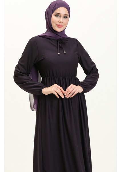 Beli Büzgülü Elbise 0575-06 Mor modelleri