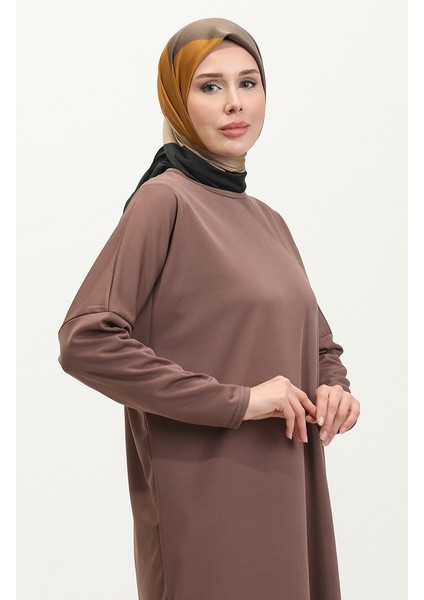 Yarasa Kol Sade Tunik 8682-01 Kahverengi modelleri