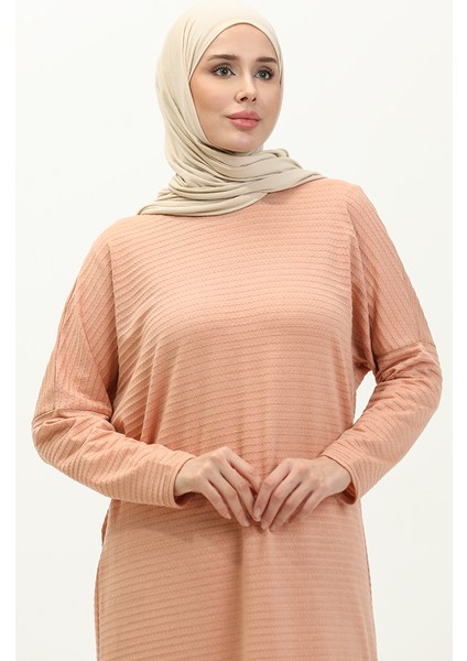 Yarasa Kol Uzun Simli Elbise 8660-01 Pudra modelleri