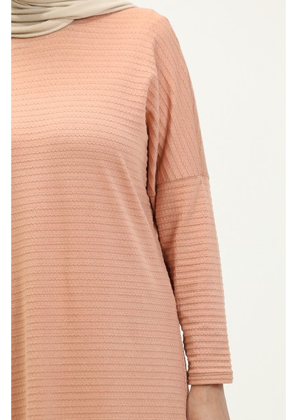 Yarasa Kol Uzun Simli Elbise 8660-01 Pudra fırsatları