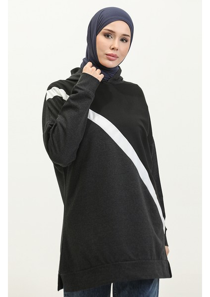 Kapüşonlu Sweatshirt 23078-01 Siyah Antrasit