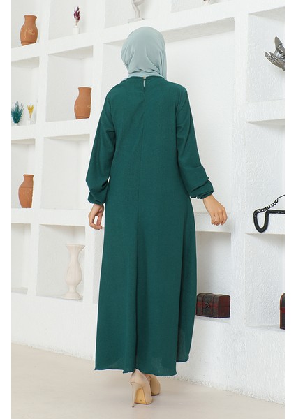 Bürümcük Kumaş Asimetrik Kesim Uzun Tunik 1034-01 Zümrüt Yeşili indirimleri