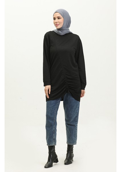 Büzgülü Tunik 23065-01 Siyah