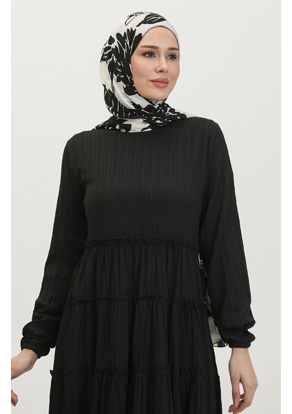 Büzgülü Elbise 0395-01 Siyah