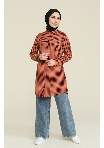 Ekose Viskon Emprime Tunik 6561-04 Kiremit