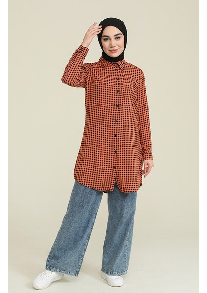 Ekose Viskon Emprime Tunik 6561-04 Kiremit fiyatları