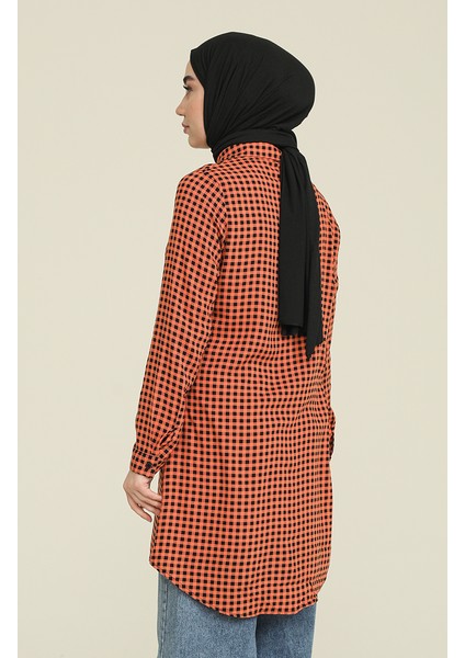 Ekose Viskon Emprime Tunik 6561-04 Kiremit modelleri