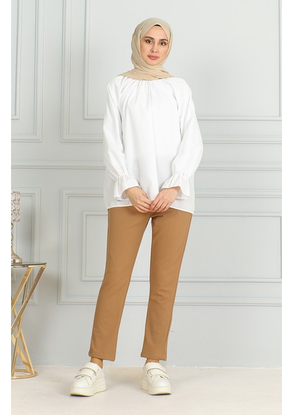 Beli Lastikli Pantolon 0498-01 Sütlü Kahve