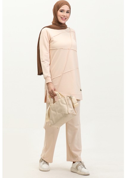Iki Iplik Tunik Pantolon Ikili Takım 20029-02 Bej