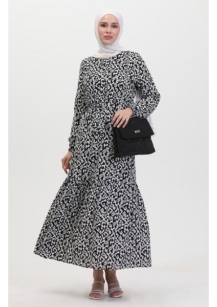 Renkli Viskon Elbise 0450-04 Siyah Beyaz fiyatları