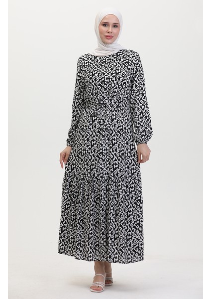 Renkli Viskon Elbise 0450-04 Siyah Beyaz fırsatları