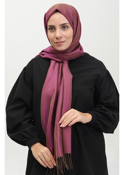 Püsküllü Tafta Şal 1268-24 Menekşe Rengi