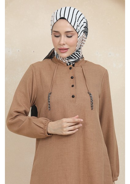 Düğme Detaylı Tunik Pantolon Ikili Takım 1004-01 Sütlü Kahve fırsatları