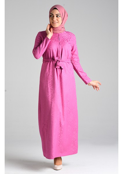 Jakarlı Kuşaklı Elbise 6473-06 Gül Kurusu fiyatları