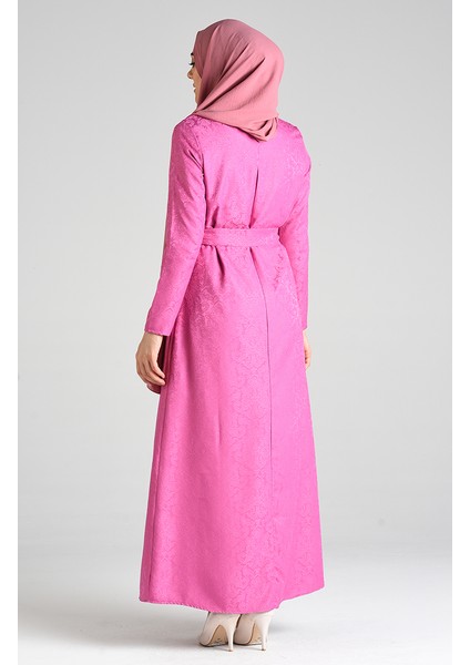 Jakarlı Kuşaklı Elbise 6473-06 Gül Kurusu modelleri