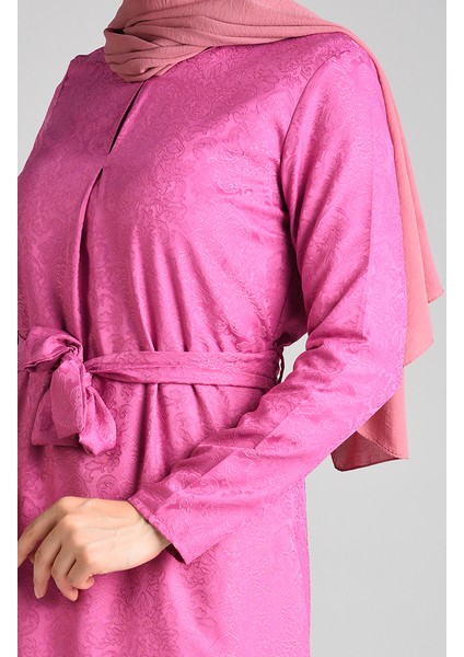 Jakarlı Kuşaklı Elbise 6473-06 Gül Kurusu fırsatları