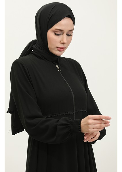 Dantel Detaylı Mevlana Ferace 5069-01 Siyah