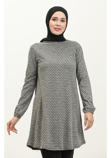 Desenli Mevsimlik Tunik 8669-01 Siyah