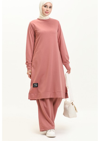 Iki Ip Tunik Pantolon Ikili Takım 0044-06 Gül Kurusu